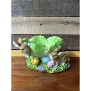 Easter Rabbit & Eggs Candy Lettuce Cabbage Bowl Resin 4.5" Tall 8" Wide